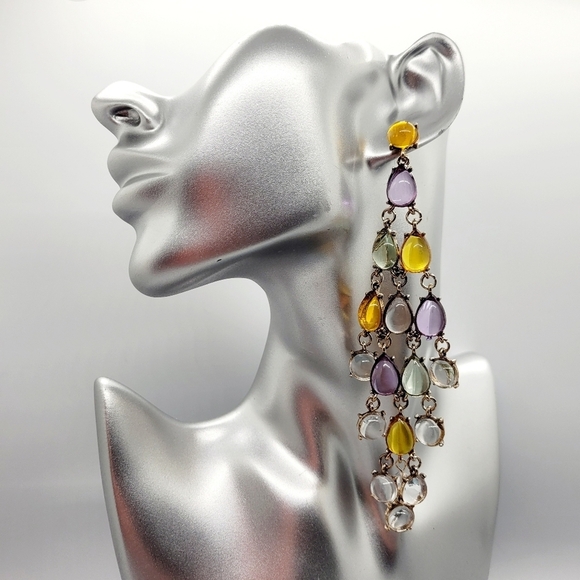 NWT Bohemian Colorful Crystal Dangle Gold Chandelier Earrings - Picture 6 of 15